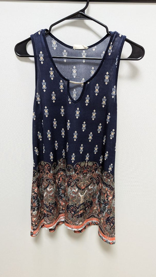 Rue JuJu Navy Paisley Patterned Sleeveless Blouse