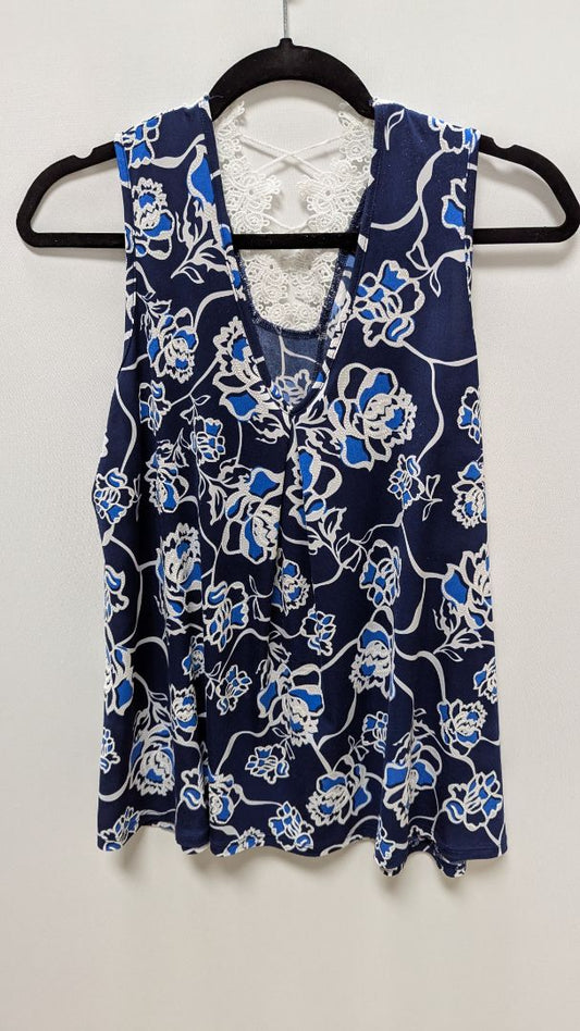 AMANA Dark Blue/White Lace-Back Sleeveless Blouse