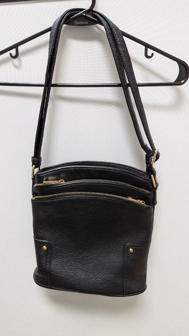 Black/Gold Leather Crossbody Bucket Purse