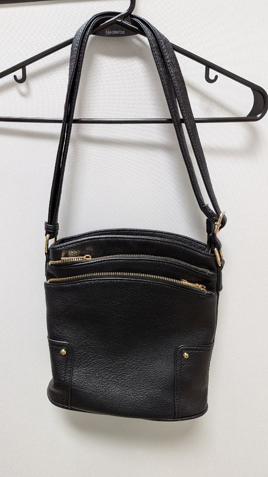 Black/Gold Leather Crossbody Bucket Purse