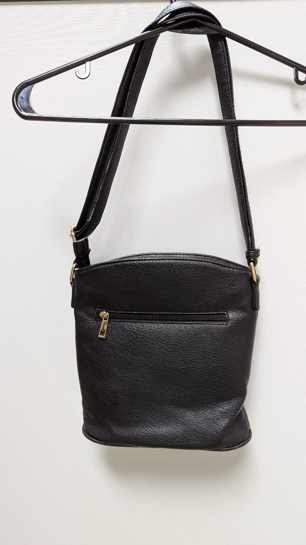 Black/Gold Leather Crossbody Bucket Purse
