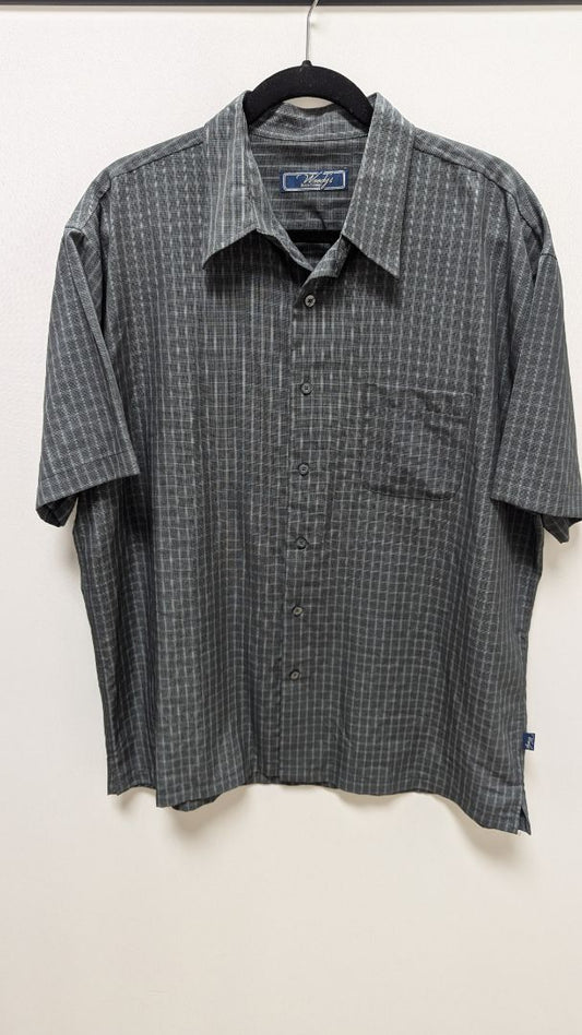 Woody's Retro Lounge Dark Grey Plaid Button-Down Shirt