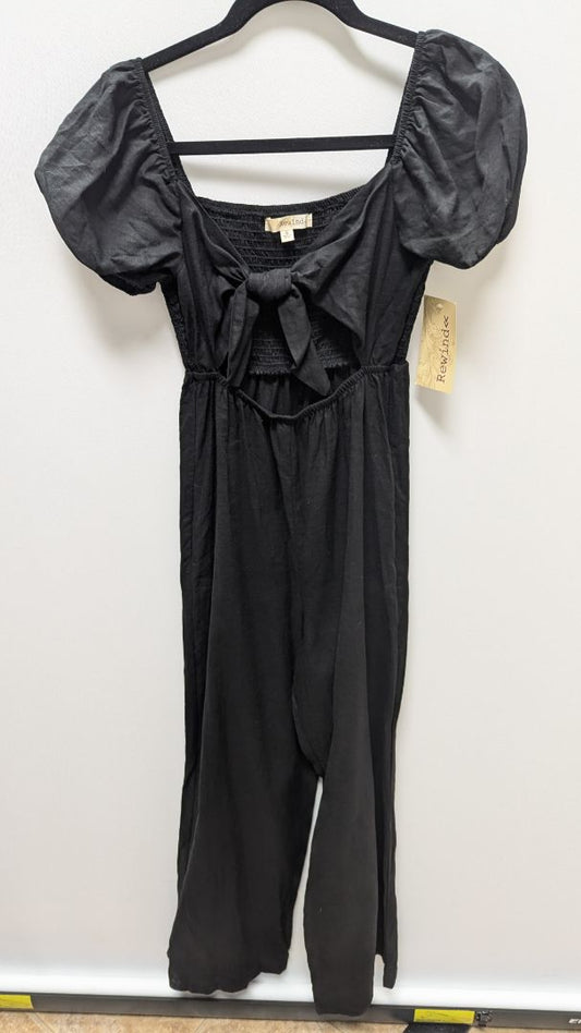 Rewind Black Short Sleeve Cutout Linen Jumpsuit