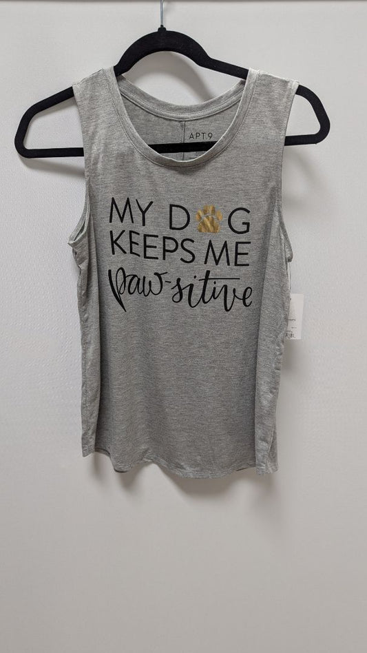 APT. 9 Grey "My Dog Keeps Me Pawsitive" Graphic Tank