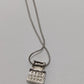 Vintage Silver Square Gemstone Pendant Necklace & Earrings Set