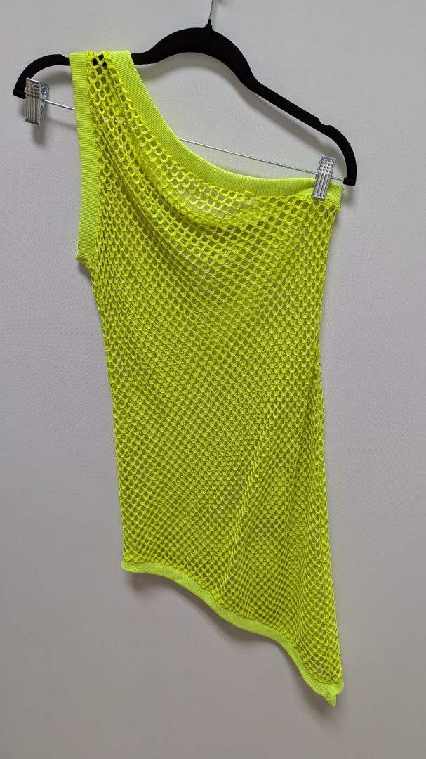 Neon Green Mesh One-Shoulder Coverup Dress