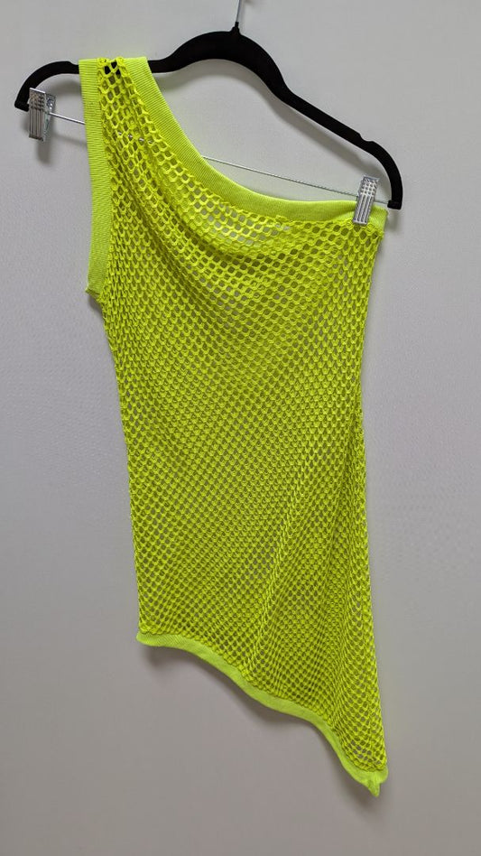 Neon Green Mesh One-Shoulder Coverup Dress