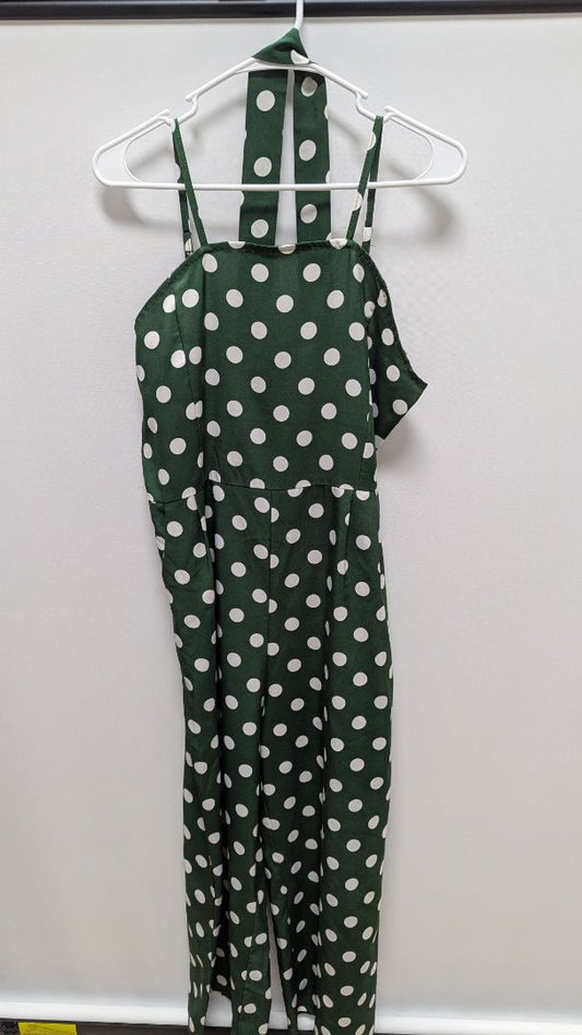Green/White Polka Dot Spaghetti Strap Jumpsuit