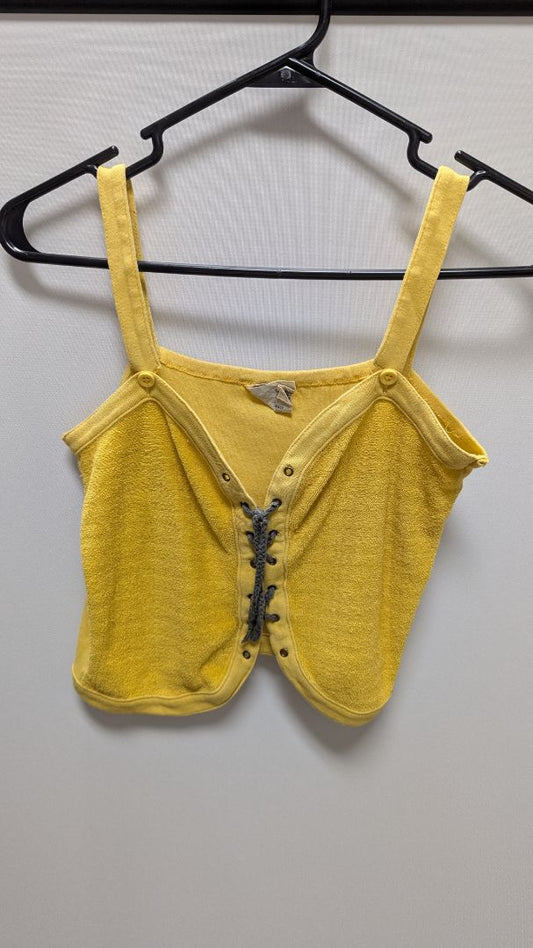 SKIVA Yellow Terrycloth Crop Lace-Up Tank