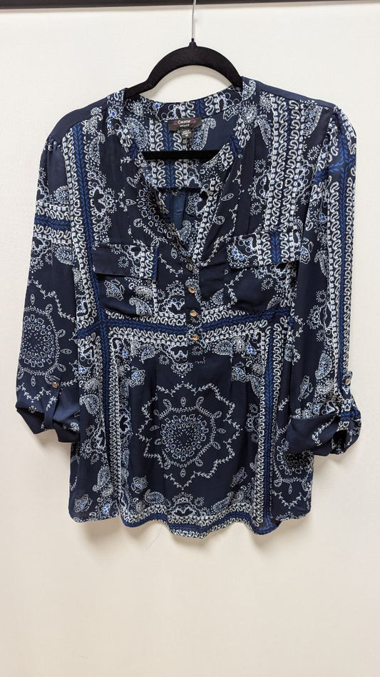Cocomo Woman Navy Paisley Half-Button-Down Blouse