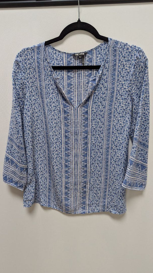 NIC + ZOE Light Blue Patterned Sheer Blouse