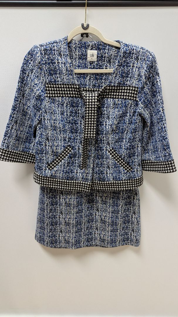 Cabi Blue/Black Tweed Blazer & Skirt Suit Set