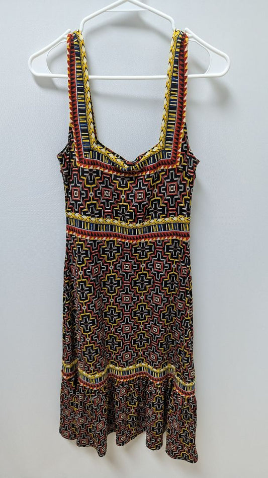 BCBGMAXAZRIA Black/Red Abstract Printed Midi Dress