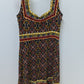 BCBGMAXAZRIA Black/Red Abstract Printed Midi Dress