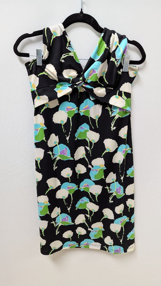 BCBGMAXAZRIA Black/Blue Flower Printed Halter-Neck Dress