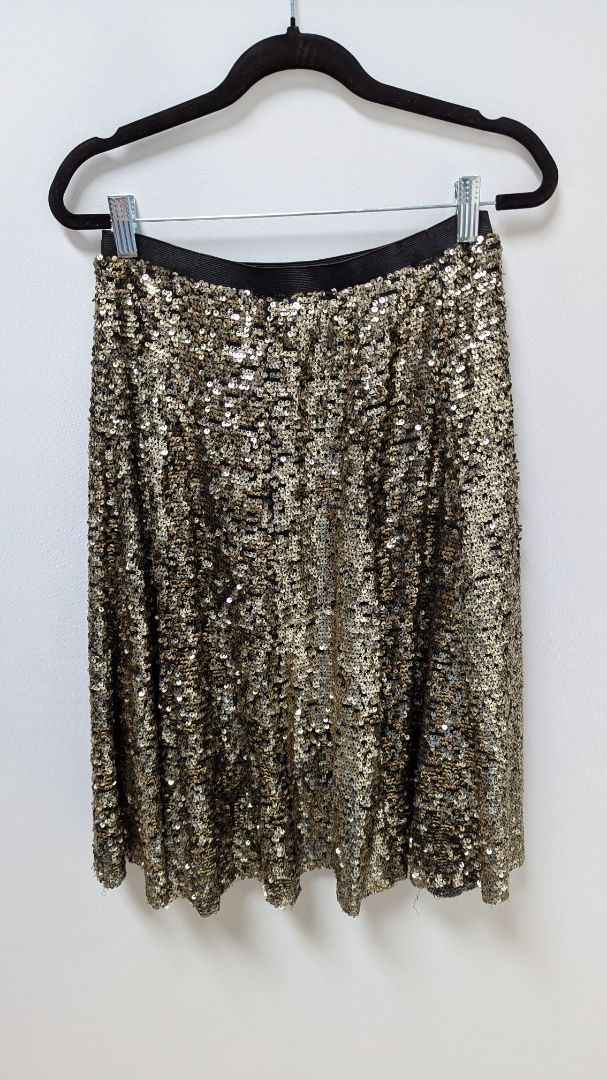 maEVe Gold Sequin Flared Midi Skirt