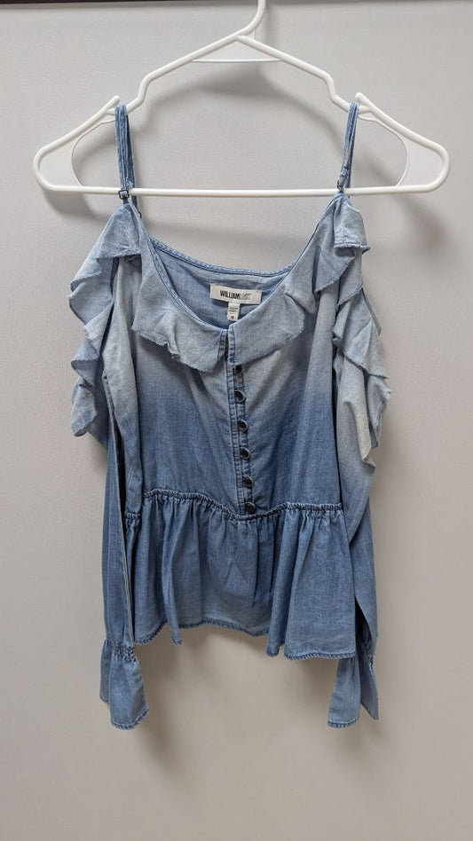 William Rast Light Wash Denim Cold-Shoulder Blouse