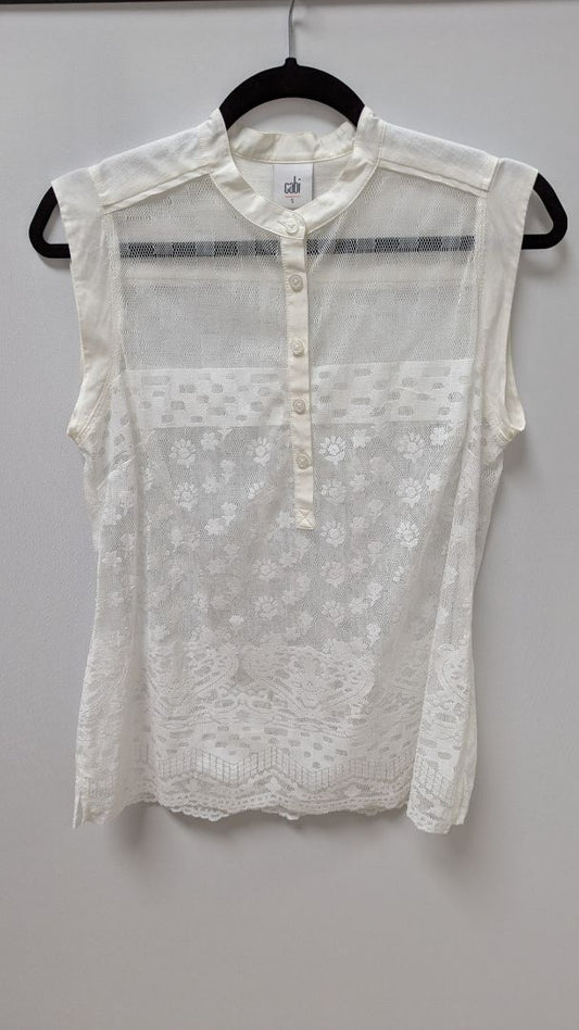 Cabi White Sheer Lace Sleeveless Blouse