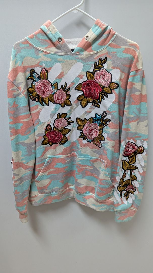 KRISP NY Pink/Blue Camo Rose Embroidered Hoodie