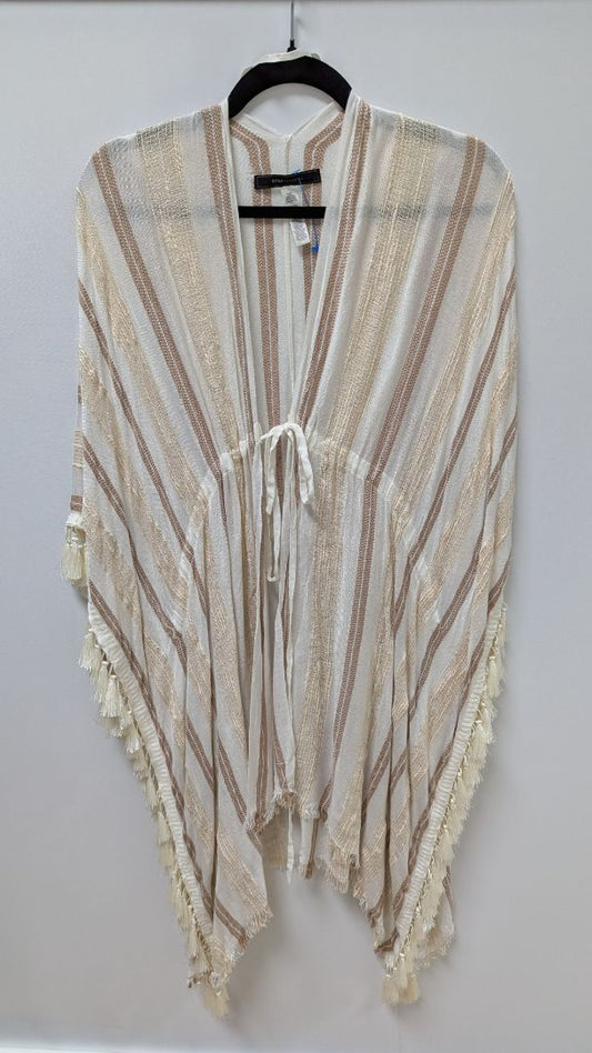 BCBGMAXAZRIA Light Beige/Tan Striped Tassel Kimono Overpiece