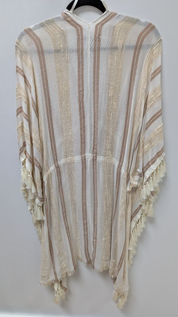 BCBGMAXAZRIA Light Beige/Tan Striped Tassel Kimono Overpiece