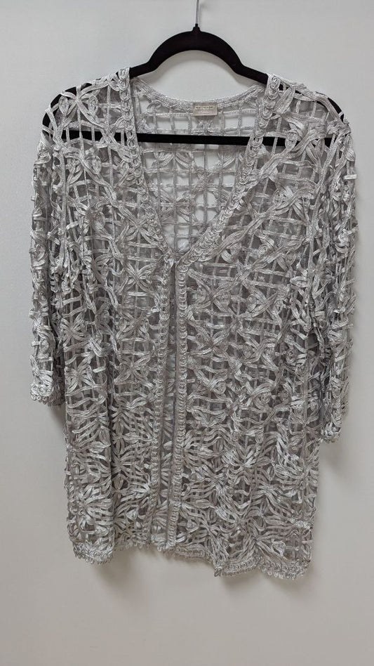 Chico's Travelers Silver Sheer Lace Cardigan