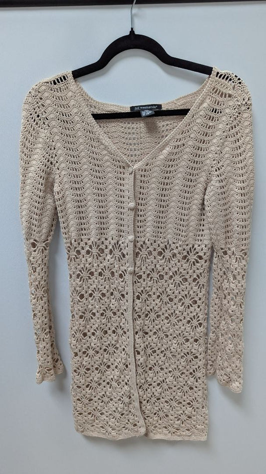 52 Weekends Beige Crochet Knit Cardigan