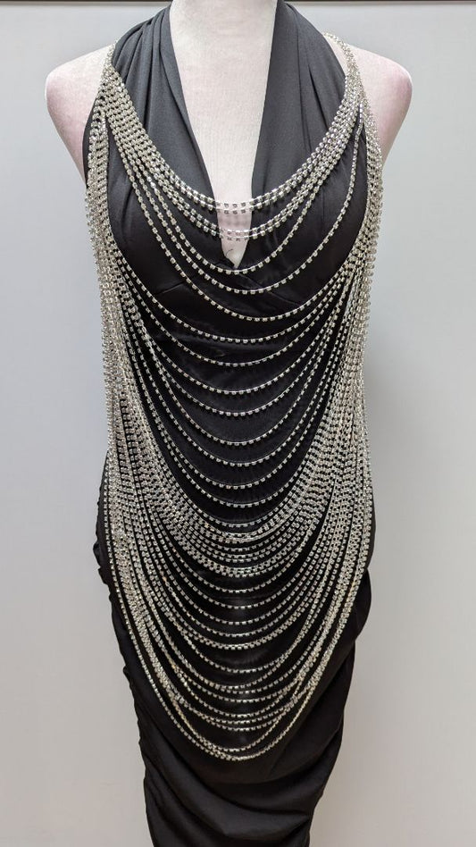 Silver Multi-Chain Rhinestone Body Chain Necklace