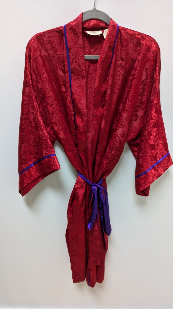 Victoria's Secret Red Vintage Rose Patterned Satin Robe