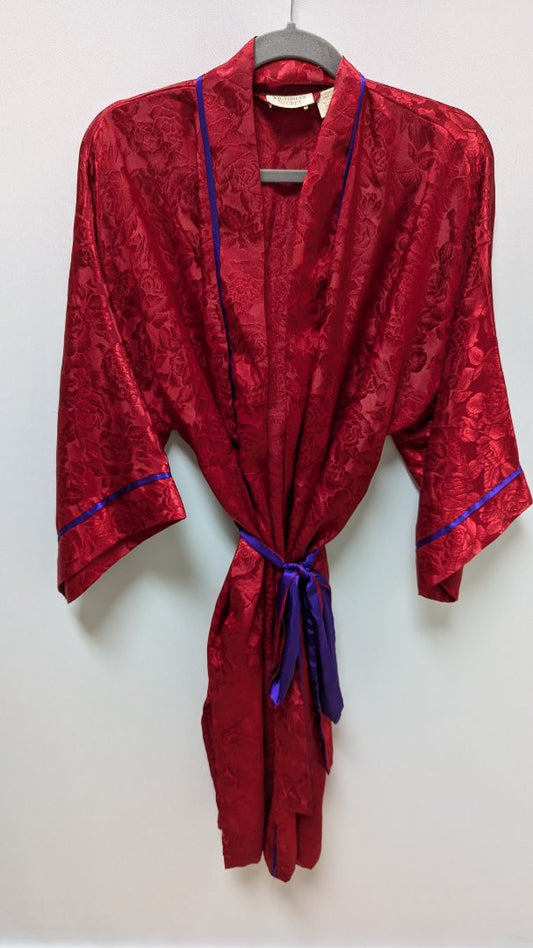 Victoria's Secret Red Vintage Rose Patterned Satin Robe