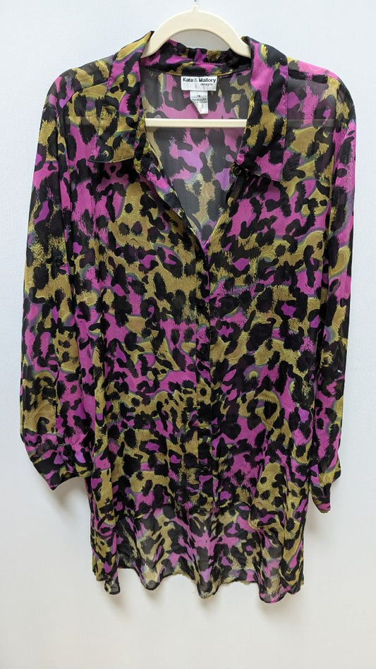 Kate & Mallory Purple Leopard Print Button-Down Blouse