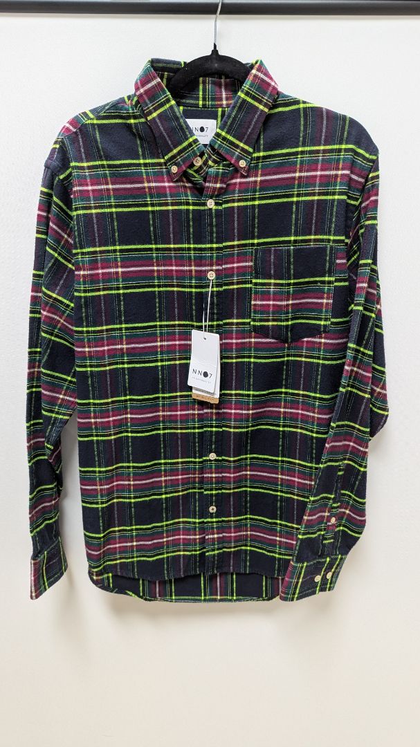 NN07 No Nationality Dark Green Plaid Button-Down Flannel Shirt