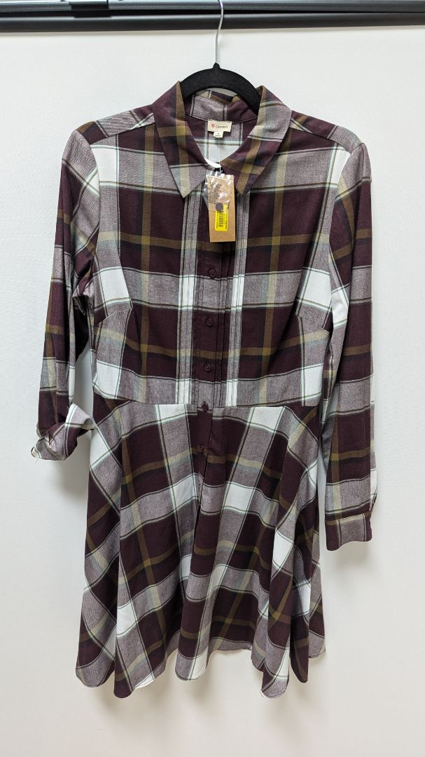 Cremieux Maroon/Brown Flannel Button-Down Dress
