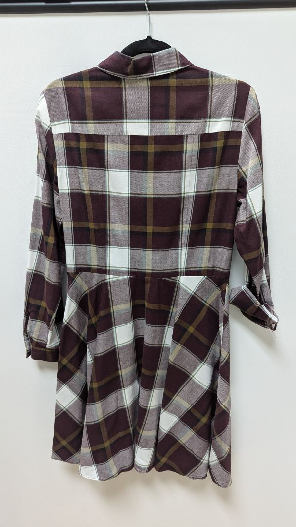 Cremieux Maroon/Brown Flannel Button-Down Dress