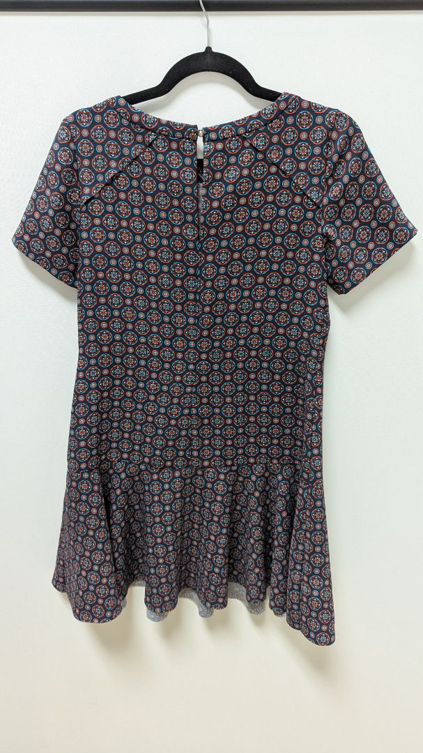 Banana Republic Navy/Red Printed Ruffle-Hem Dress