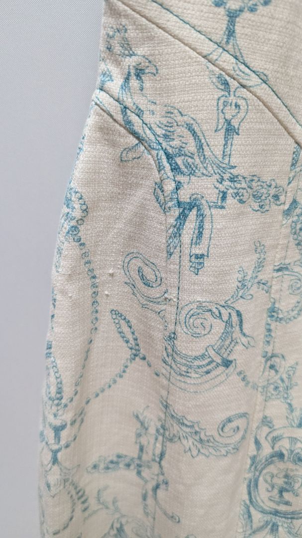 David Meister Ivory/Teal Elegant Printed Sleeveless Dress