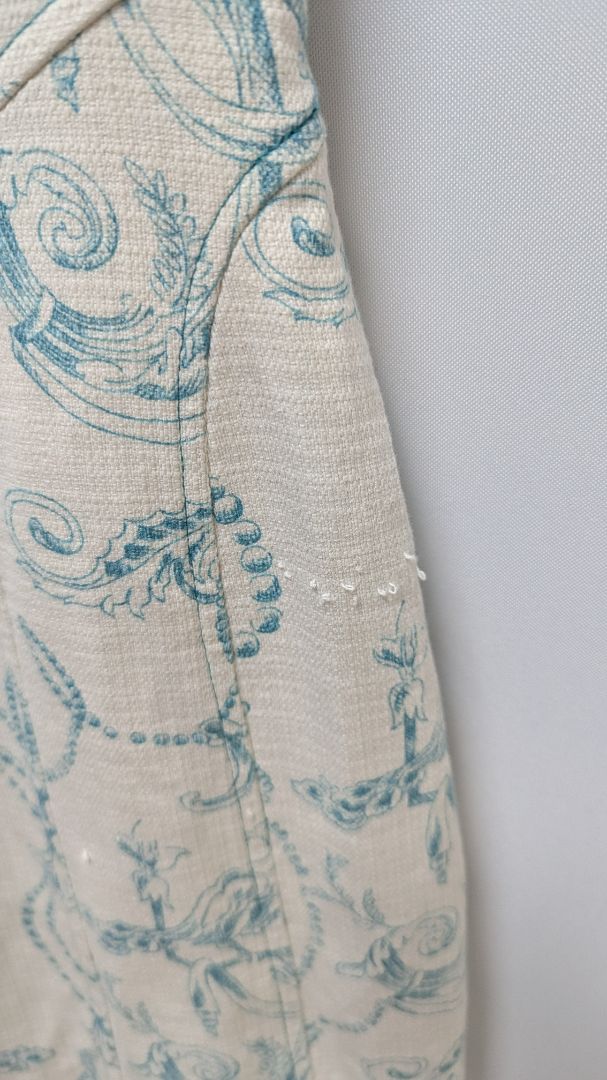 David Meister Ivory/Teal Elegant Printed Sleeveless Dress