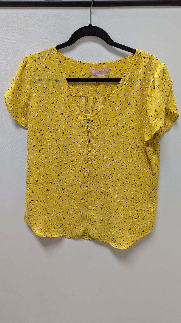 philosophy Yellow Floral Half-Button-Down Blouse