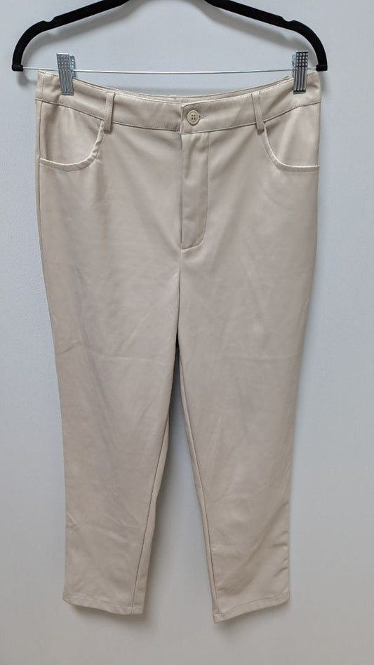 Pretty Little Thing Light Beige Faux-Leather Straight Pants
