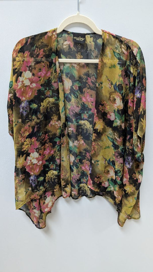 audrey Black/Yellow/Pink Floral Sheer Kimono Overpiece