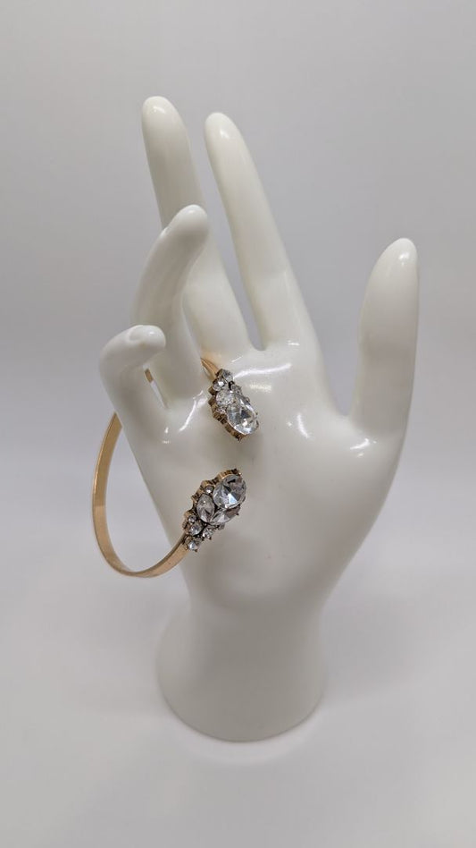 Gold/White Faux-Gemstone Open Bangle Bracelet