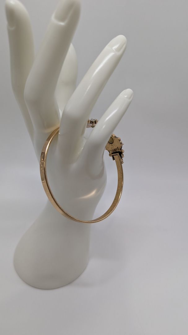 Gold/White Faux-Gemstone Open Bangle Bracelet