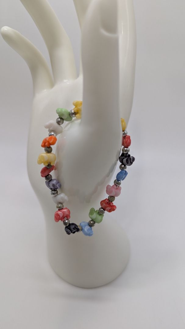 Multicolor Elephants Elastic Beaded Bracelet