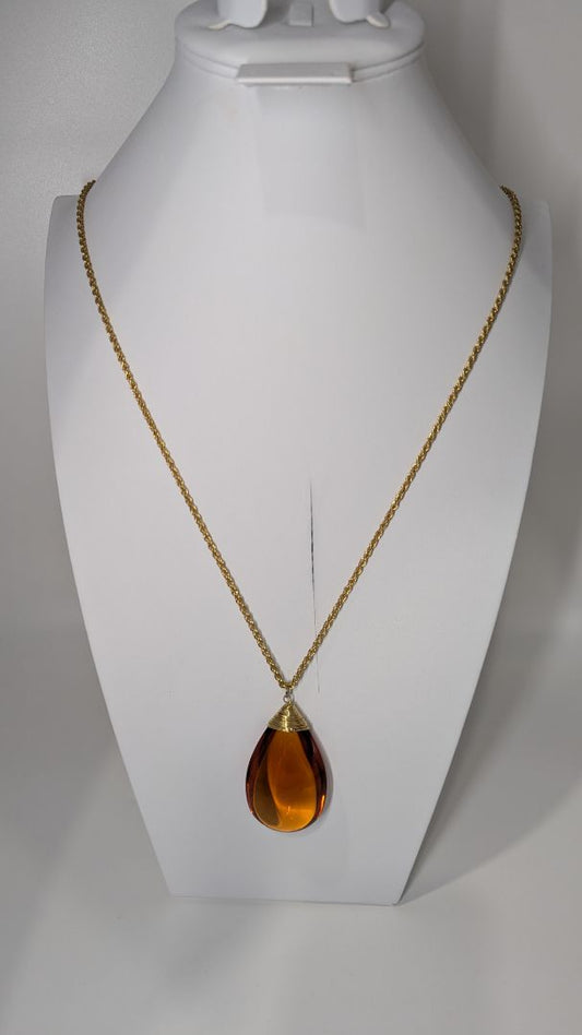 Gold & Faux Amber Crystal Chain Necklace