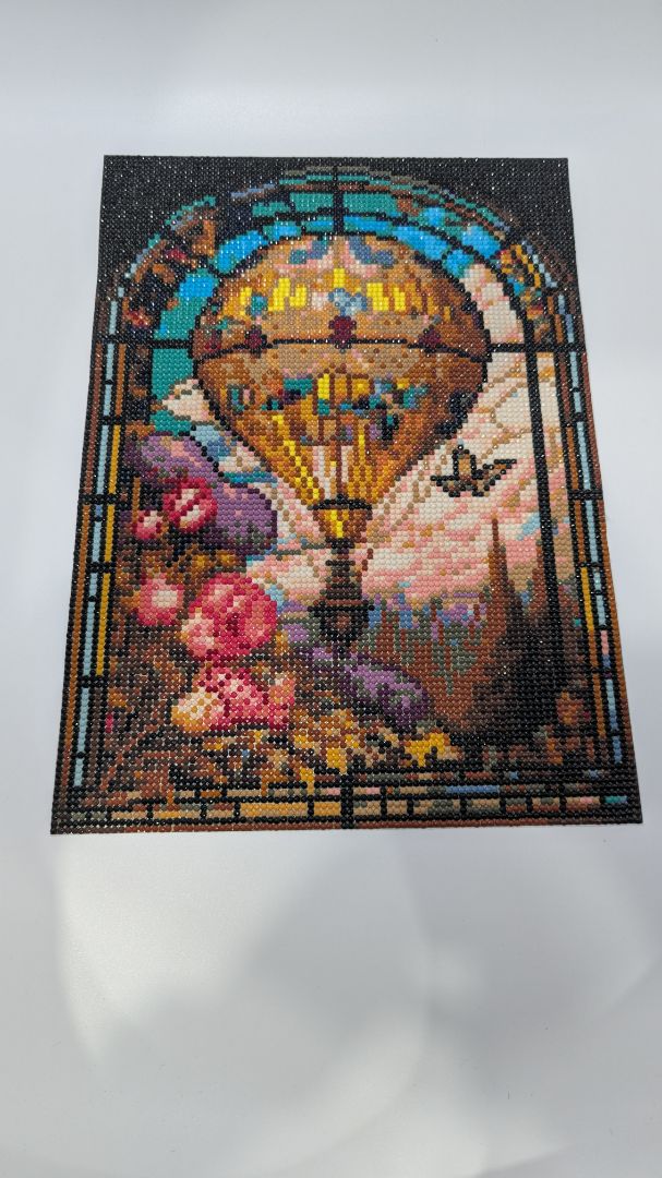10x14" Handmade Stained-Glass Hot-Air Balloon Rhinestone Painting