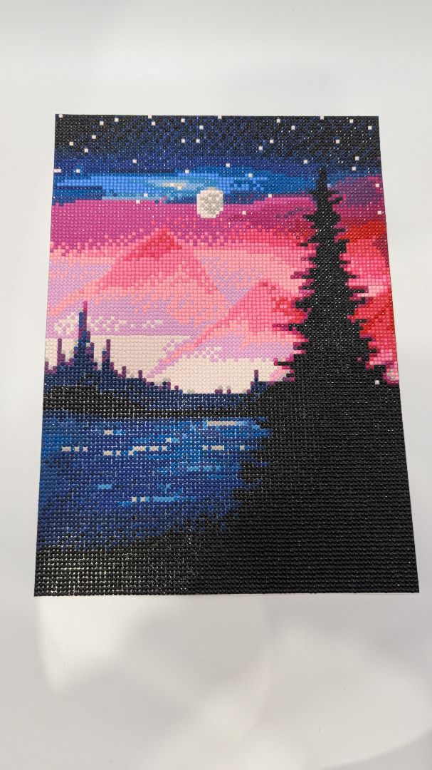 10x14" Handmade Pink Lake Landscape Rhinestone Painting