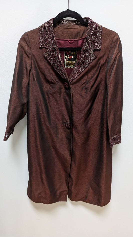 Mei Yuk Co. Maroon Vintage Embellished Trench Coat