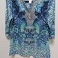 Chico's Blue Coastal Mix Embellished Tunic Blouse