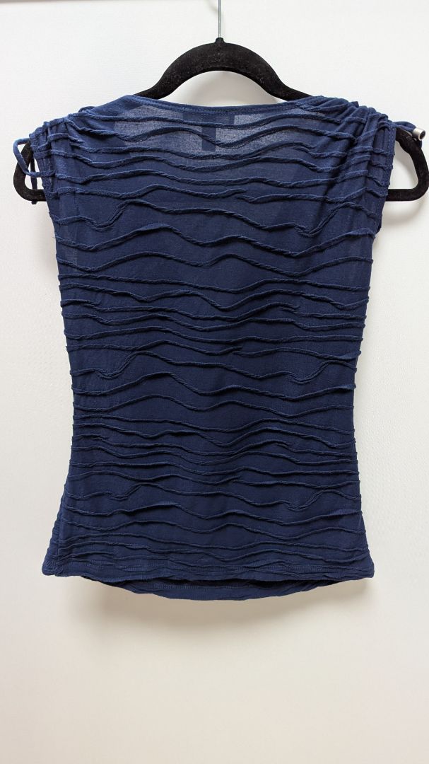 dressbarn Navy Cowl-Neck Ruched-Shoulder Blouse