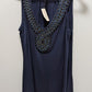 dressbarn Navy Beaded Neckline Sleeveless Blouse